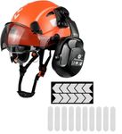Industrial Safety Helmet hard hat with Visor Ear defenders Muffs Hard Hat Vented OSHA Approved Work Head Protection Certified orange Hardhats for Construction Logging Mining Forestry Cutting