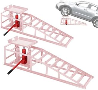 Garvee 2 Pack Hydraulic Car Ramps for Oil Changes, 5 T 11050 LBS Heavy Duty Steel Car Lift Ramp - Low Profile, High Lift 9.4 in-13.34 in, Safety Garage Ramps for Trucks & Vehicles, Pink