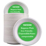 Vatzon Paper Plates -10 INCH Pack of 50 Super Rigid White Bagasse Disposable Plates, Extra Strength Biodegradable Plates, Party Plates for Parties, Picnics and BBQ (10 INCH)