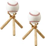 TIHOOD 2 Packs Wooden Baseball Display Stand Holder -Consists of 3 Mini Baseball Bat