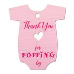 Summer-Ray 50pcs Baby Onesie Baby Shower Favor Thank You Tags Thank You for Popping by (Pink)