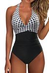 RXRXCOCO Women Cross Push Up Tummy Control One Piece Halter High Waisted Swimming Costume Swimsuits Swimwear