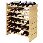 SortWise 36 Bottle Stackable Modular Wine Rack, Free Standing Solid Natural Wood Wine Holder Display Shelves, 6 Tier (Natural Wood / 36 Bottles)