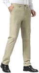 Plaid&Plain Men's Dress Pants Slim Fit Stretch Khaki Pants Wrinkle Free 8802 Beige 32x32