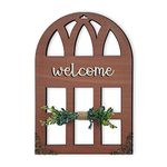 Chalk My Theme 3D Laser Cut Letters Welcome Wall Décor in Window Style with Leaves Wooden Wall or Door Decor for Home, Living Room, Bedroom, Balcony or Any Favorite Place Brown