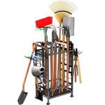 Jowkou Garden Tool Storage Rack, 3 Tier Metal Shed Storage Organiser, Heavy Duty Garden Tool Holder Organiser and Shed Storage Solutions for Garage, Yard, Patio, Indoors Outdoors, Black