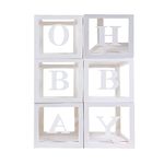 Balloon Box Decorations | 52 Letters (2-Sets of A-Z) for Custom NAME, Birthday Party, Baby Shower Decor, Gender Reveal Decorative Blocks (6 Boxes and 52 Letters)