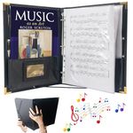 IvyRobes PU Leather Sheet Music Folder Black, 3 Rings Hand Strap Binder 12.5" x 10" Piano Music Binder Choir Folder with Elastic Band,10 Pockets for Sheets Fit Size 8.5x11,A4,9x12