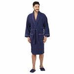 Rangoli 100% Cotton Bathrobe for Men with Matching Slippers | 500 GSM Unisex bath robes with Pockets, Lightweight & Highly Absorbent Luxurious Full Sleeves Bath Gown/Bath Robe, Navy Blue