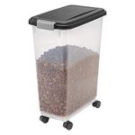 IRIS USA Airtight Dog Food Storage Container, Up to 17 Kg, Attachable Wheels, For Dog Cat Bird and Other Pet Food Storage Bin, Keep Fresh, Translucent Body, Easy Mobility, Black