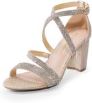 DREAM PAIRS Women’s Ankle Strap Dress Pump Low Chunky Heel Sandals,Size 11,Gold-Rhinestone,MADISON