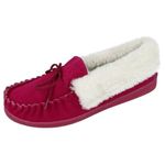 Cushion Walk Ladies Real Suede Leather Faux Sheepskin Fur Lined Moccasin Slippers Size 4-8 (Fuchsia, 6)