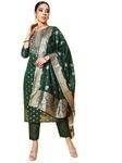 arriva fab Women's Chanderi Silk Embroidered Kurta Set with Jacquard Duppata (AR7092-S) Green