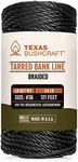 Texas Bushcraft Tarred Bank Line Twine - #36 Black Nylon String for Fishing, Camping and Outdoor Survival – Strong, Weather Resistant Bankline Cordage for Trotline (1/4 lb - #36 (131 ft), Braided)