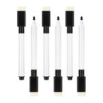 Qiuyan 6pcs Mini Magnetic Dry Erase Markers Fine Tip White Board Dry Wipe Pens with Erasers Cap for Whiteboard Dry-Erase Boards School Office Home (Black)