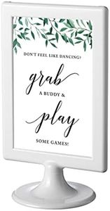 Andaz Press Framed Wedding Party Signs, Natural Greenery Green Leaves, 4x6-inch, Don't Feel Like Dancing? Grab a Buddy and Play Some Games!, 1-Pack, Includes Reusable Photo Frame