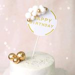 Party Propz Happy Birthday Cake Topper - 4Pcs with Round Metallic Ring and Balls Cupcake Toppers for Kids | Golden Theme Cakes Accessories | Cake Decoration Items | Birthday Cake Topper Decoration