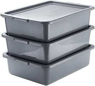 Plastic Commercial Bus Box/Utility Box 13L with lid, Grey Wash Basin Tote Box, Lidded Food Service Bus Tub, 3-Pack