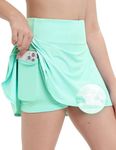 FitsT4 Sports Girls Athletic Tennis Skort Cool Feeling Skirts with Adjustable Waist Pockets UPF50+ Golf Cheer Running School Performance Lake Green XL