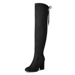 DREAM PAIRS Women's Thigh High Over The Knee Fashion Boots Block Mid Heel Long Sexy Faux Fur Boots,Size 7,Shoo-Black,Shoo