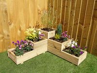 Large 3 Tiered Corner Garden Level Steps Wooden Decking Patio Planter Trough (Natural)