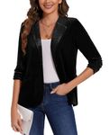 MINTLIMIT Womens 3/4 Sleeve Velvet Blazers Notch Lapel One Button Daily Jackets Half Lined with Pockets Winter Fall (Black XL)