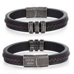 Personalized Custom Name Bracelets for Men - Mens Leather Bracelet with 2-5 Kids Names Customized Gifts for Dad Husband Son, Medium, Faux Leather Leather, Cubic Zirconia