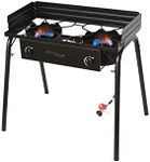 Flame King Outdoor Propane Double Dual Burner Stove 200K BTU Turkey Fryer/Camp Cooker, Portable with Stand Great for Backyard Cooking, Home Brewing & Canning