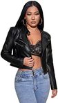 MakeMeChic Women's Petite Casual Faux Leather Cropped Jacket Zip Up Long Sleeve Moto Biker Coat Black S