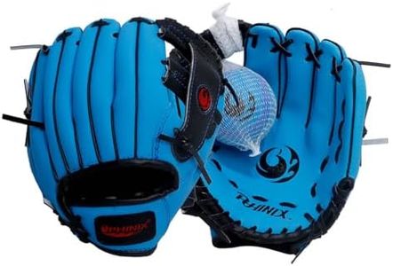 PHINIX 10" Baseball Glove Tee Ball Mitts and Foam Ball for Kids Beginner Play Training Right Hand Throw Blue