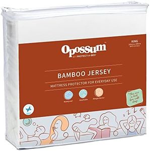 Opossum by Protect-A-Bed Bamboo Jersey Waterproof Fitted Mattress Protector, King Bed Size