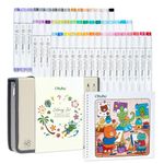 Ohuhu Honolulu B 48 Colors Alcohol Markers with Coloring Book, AP Certified Brush & Fine Dual Tip Refillable Art Markers for Adult Coloring, Illustration, Stress Relieving Gift for Artists
