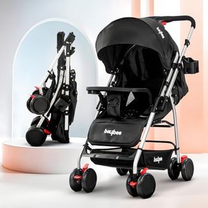 Baybee Convertible Infant Baby Pram Stroller for Newborn Babies with 3-Position Adjustable Seat & Canopy, Reversible Bassinet & 5 Point Safety Belt | Baby Stroller for Toddlers 0 to 3 Years Boy Girl (Black)
