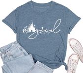 Caipudan Magical Shirt for Women Magic Kingdom Tshirt Cute Castle Graphic Tees Family Vacation Shirts Short Sleeve Casual Tops Blue-M