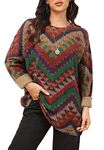 Magritta Women Jumpers Long Sleeve Knitted Sweater Plus Size Baggy Large Pullover Tops Oversized Crew Neck Sweater Geometry 3X-Large