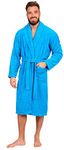 Adore Home Mens 100% Cotton Bathrobe Terry Towelling Shawl Collar Bath Robe Dressing Gown, Aqua, 3XL