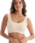 DClub Comfort Revolution Seamless Bra Easy lite Full-Coverage Wireless Everyday Bra with CloudSoft Comfort with Removable Pad. Beige