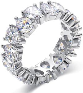 WES 4x6mm Pear-shaped Moissanite Eternity Ring Wedding Band - 925 Sterling Silver D Color VVS1 Clarity Total 7.2cttw Moissanite Rings for Women Men, Size 5