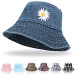 Keho Bucket Hats Women - Reversible Cotton Summer Beach Sun Hats Foldable Fisherman Hat for Travel Beach Hiking UK Denim