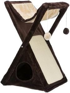 TRIXIE Miguel Fold and Store Cat Hammock | Dangling Pom Poms | Scratching Pad | Cat Cave, Brown, 20.25 x 13.75 x 25.5 inches