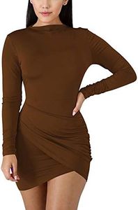 BORIFLORS Women's Sexy Wrap Front Long Sleeve Ruched Bodycon Mini Club Dress,Small,Coffee