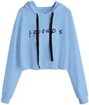 Idepet Women’s Casual Friends Letters Print Crop Top Loose Pullover Friends Shirt Teen Girl TV Show Hoodie Sweatshirt (Light Blue, Large)