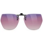 CAXMAN Polarized Clip On Sunglasses for Women Over Prescription Glasses Polygon Style, Extra Large - Transition Lenses - Purple | Pink | Grey - Lasered Matte Purple Frame, Oversized