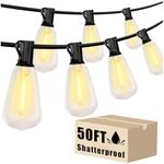 DAYBETTER 50ft String Lights for Outside for Halloween LED String Lights Outdoor with Vintage Edison Bulbs ST38 2700K Shatterproof Durable Hooks Hanging Lighting for Wedding, Birthday