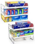 2 Pack Expandable Kitchen Wrap Organizer Rack, Height & Width Adjustable Aluminum Foil and Plastic Wrap Organizer for Pantry, Cabinet Food Wrap Organization and Storage - (3 Tier 9.8 to 15.6"L)