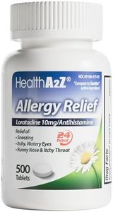 HealthA2Z® Allergy Relief, Loratadine 10mg Antihistamine, 500 Dye Free Tablets, Relief from Itchy Throat, Sneezing, Runny Noses, 24-Hours Allergy Medicine