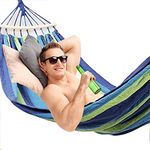 Baskety Camping Hammock, Striped Canvas Fabric Portable Garden Hammocks Ultralight Outdoor Beach Swing Bed with Strong Rope (280 * 100 cm, Blue)