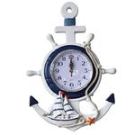 WINOMO Outdoor Clocks Sea Theme Nautical Anchor Ship Steering Wheel Fishing Net Wall Clock Suit for Hanging Decoration Ornament Shelf Stand Wall Mounted Nautical Decorations