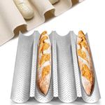 Feishiong 2PCS French Baguette Bread Pan,with Professional Proofing Cloth, 15"X 13" Non-Stick French Bread pan, 4 Wave Loaves Loaf Baguette pan for Baking Toast Perforated Bakers Molding