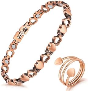 Lymph Detox Magnetic Bracelets with 3500 Gauss Magnets, Copper Bracelets for Women for Arthritis and Joint 100% Solid Pure Copper Bracelet & Lymphatic Drainage Ring with Adjustment Tool